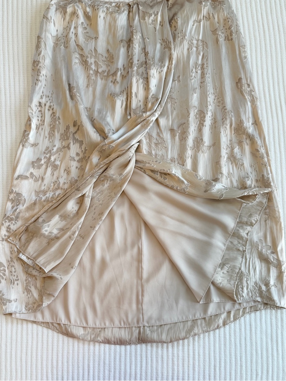 Vince Burnout Silk Asymmetric Drape Midi Skirt in Cream Ivory - Picture 11 of 12